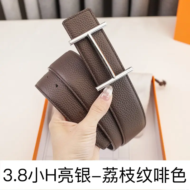 Men's Leather Belt H-Letter Lychee Orange I-Shaped - Image 21