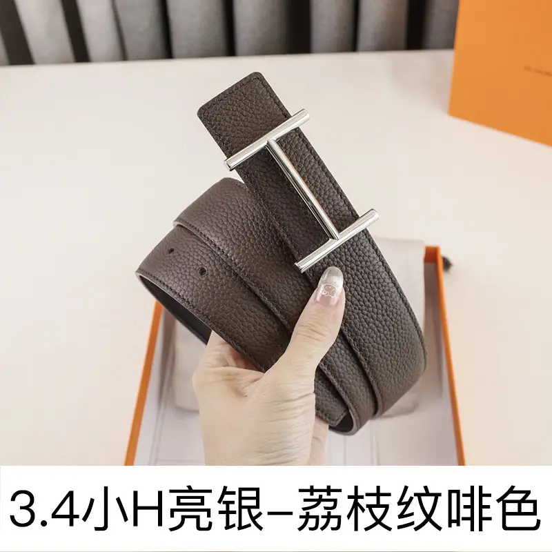 Men's Leather Belt H-Letter Lychee Orange I-Shaped - Image 9