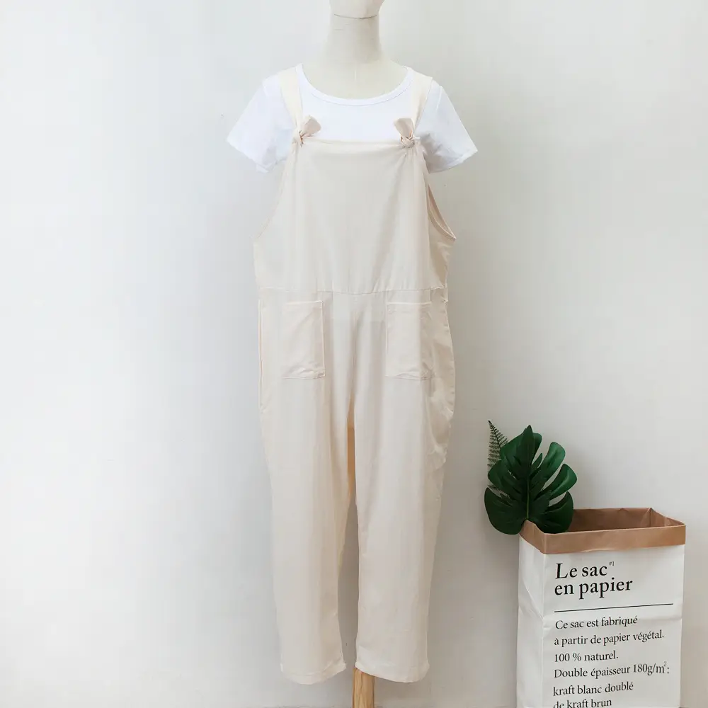 Women's Navy Blue Cotton Linen Strap Jump Suit Plus Size - Image 4