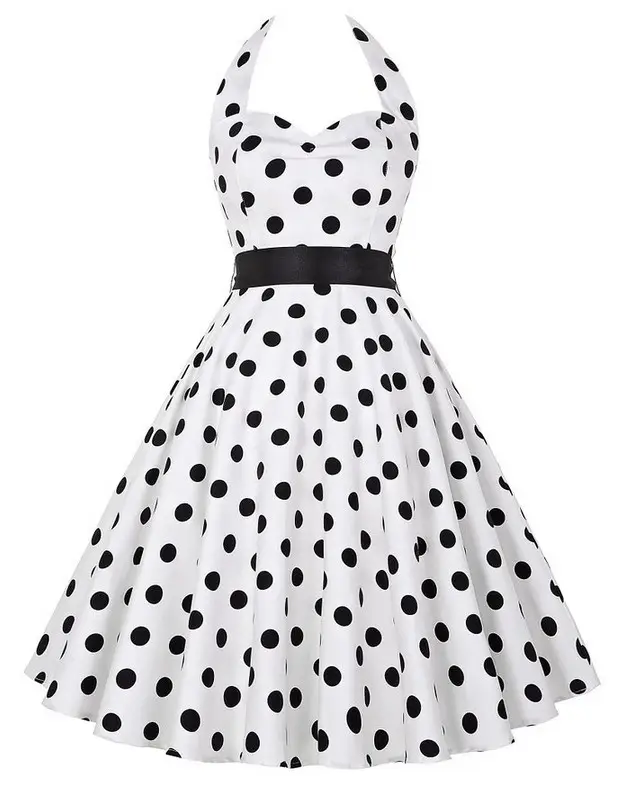 50s Waist Slim Swing Dress Black Polka Dot Belted — feature 2