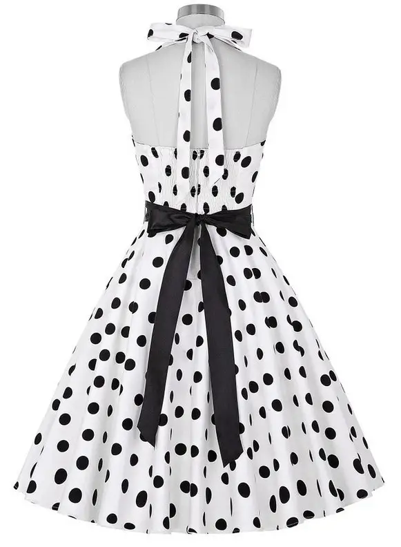 50s Waist Slim Swing Dress Black Polka Dot Belted — feature 4