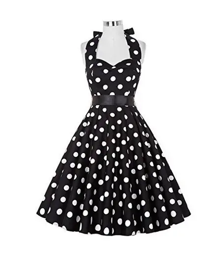 50s Waist Slim Swing Dress Black Polka Dot Belted — feature 6