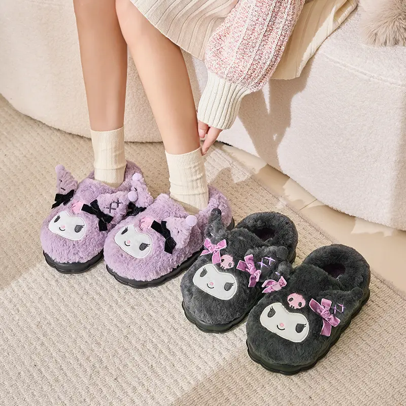 Sanrio all-inclusive cotton-padded shoes winter women's indoor home warm moon shoes thick-soled fleece-lined cartoon half-slip cotton slippers - Image 5
