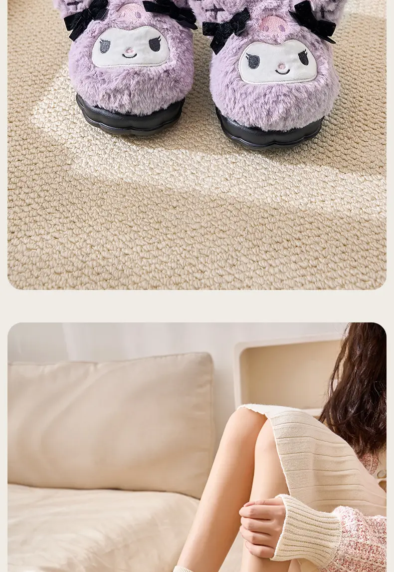 Sanrio all-inclusive cotton-padded shoes winter women's indoor home warm moon shoes thick-soled fleece-lined cartoon half-slip cotton slippers — feature 16