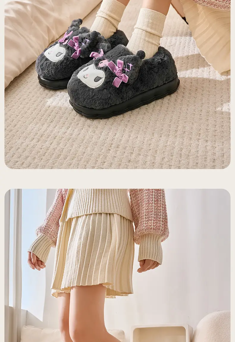 Sanrio all-inclusive cotton-padded shoes winter women's indoor home warm moon shoes thick-soled fleece-lined cartoon half-slip cotton slippers — feature 17