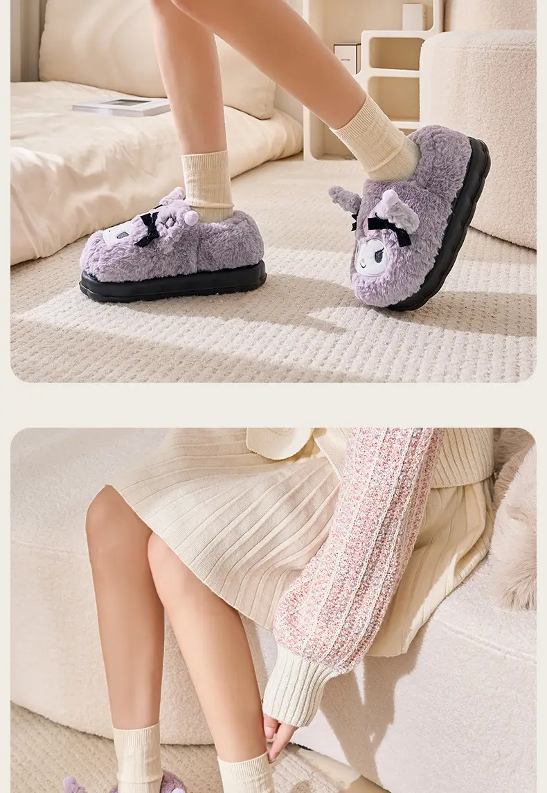 Sanrio all-inclusive cotton-padded shoes winter women's indoor home warm moon shoes thick-soled fleece-lined cartoon half-slip cotton slippers — feature 18