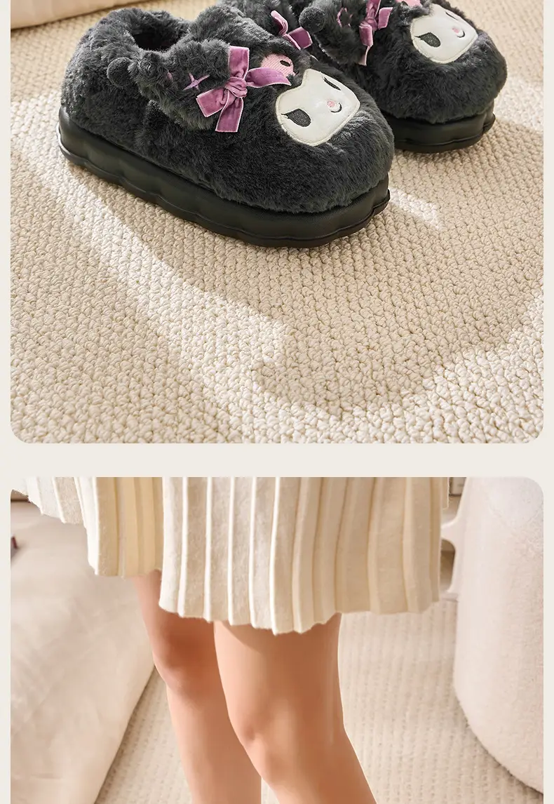 Sanrio all-inclusive cotton-padded shoes winter women's indoor home warm moon shoes thick-soled fleece-lined cartoon half-slip cotton slippers — feature 7