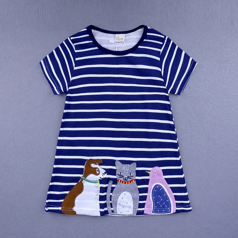Girls Striped T-Shirt with Bird Print Blue White - Image 7