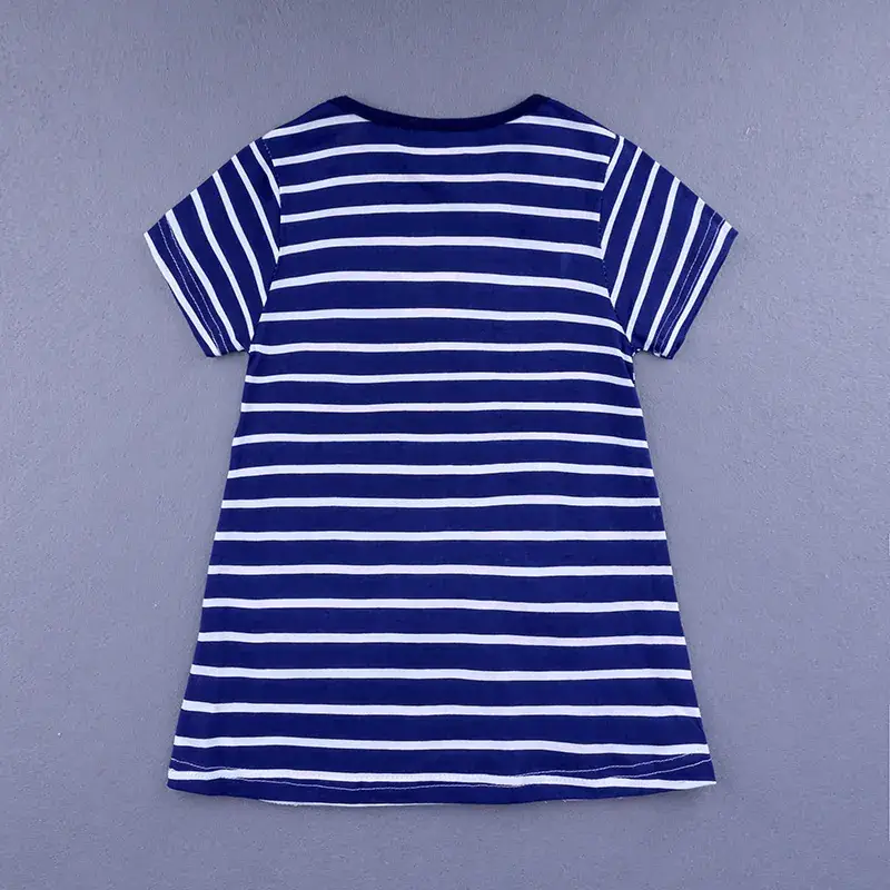 Girls Striped T-Shirt with Bird Print Blue White - Image 8