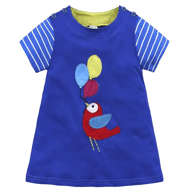 Girls Striped T-Shirt with Bird Print Blue White - Image 3