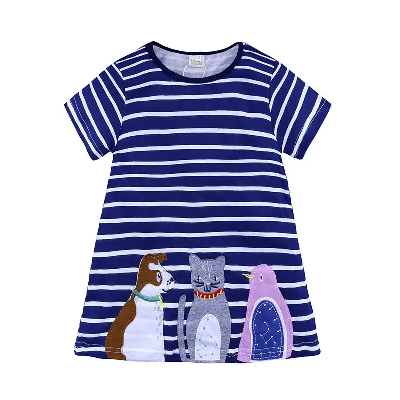 Girls Striped T-Shirt with Bird Print Blue White - Image 5