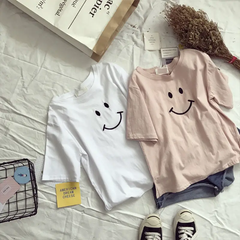 Summer Korean Style Student Women T-Shirt White Pink Loose Fit - Image 5