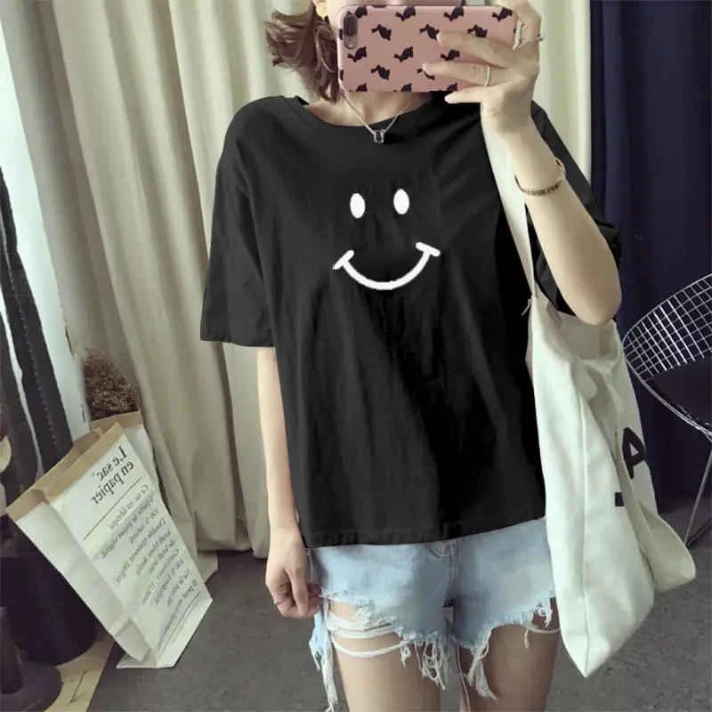 Summer Korean Style Student Women T-Shirt White Pink Loose Fit - Image 6