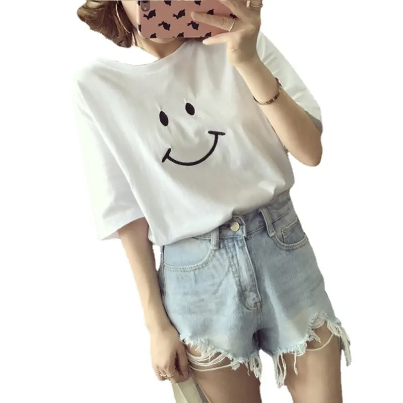 Summer Korean Style Student Women T-Shirt White Pink Loose Fit - Image 9