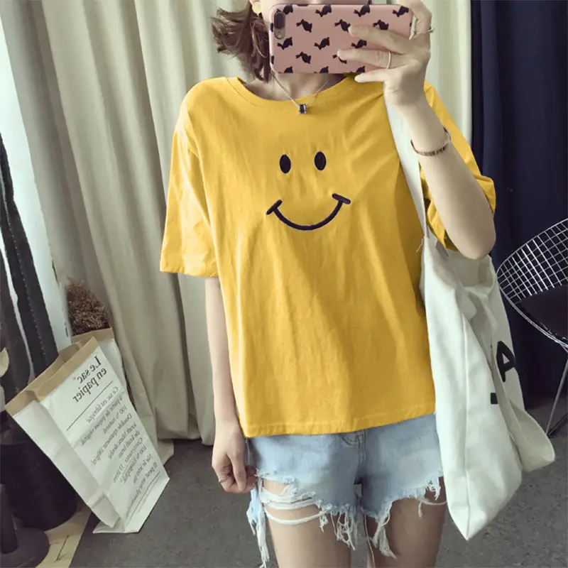 Summer Korean Style Student Women T-Shirt White Pink Loose Fit - Image 2