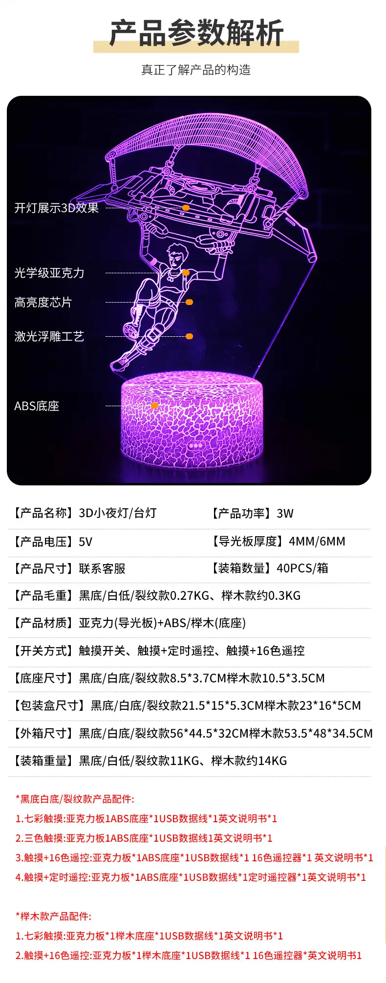 3D LED Night Light Gun Design Table Lamp — feature 4