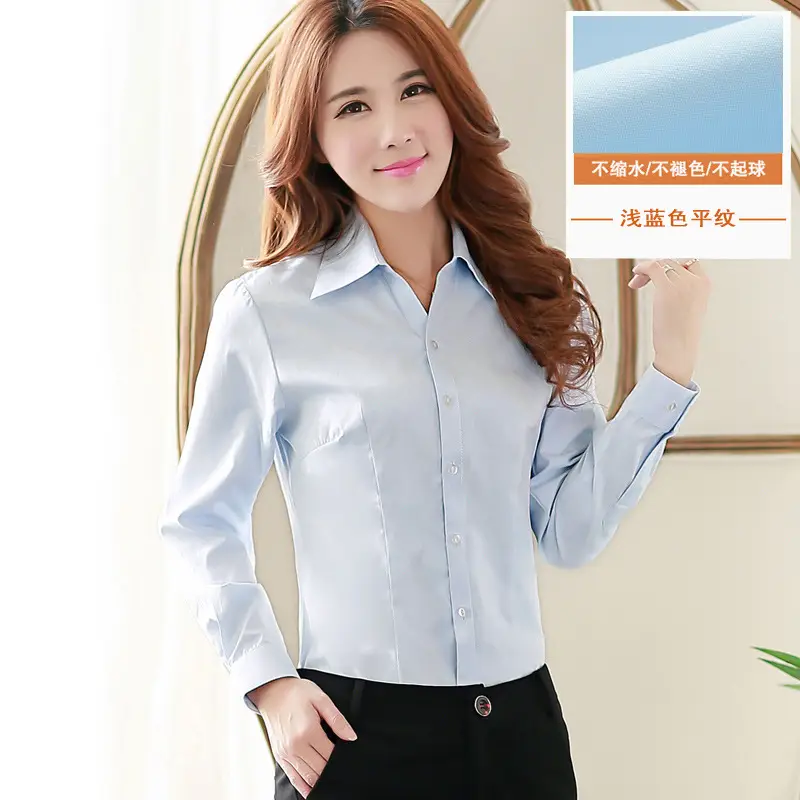 Spring Autumn Women White Long Sleeve V-neck Shirt - Image 5