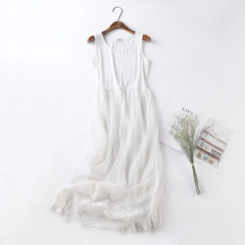 White Long Ankle Skirt with Embroidered Lace Base - Image 3
