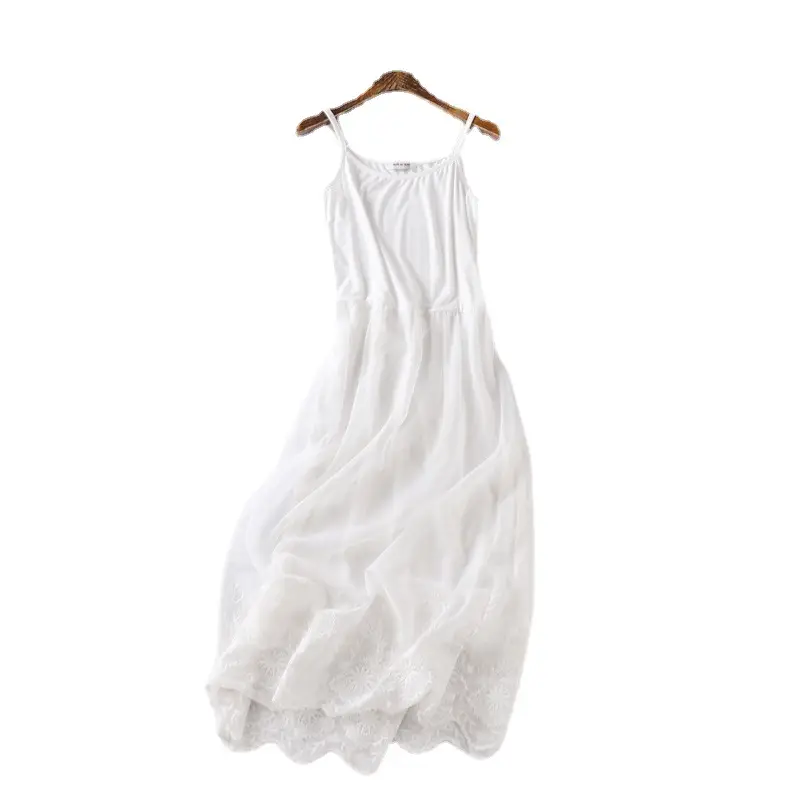 White Long Ankle Skirt with Embroidered Lace Base - Image 12