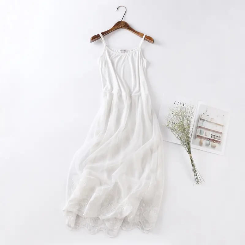 White Long Ankle Skirt with Embroidered Lace Base - Image 4