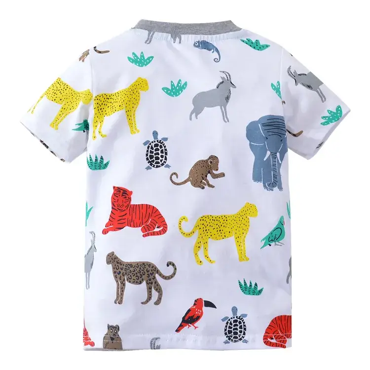 Kids Animal Print T-Shirt White Short Sleeve - Image 2
