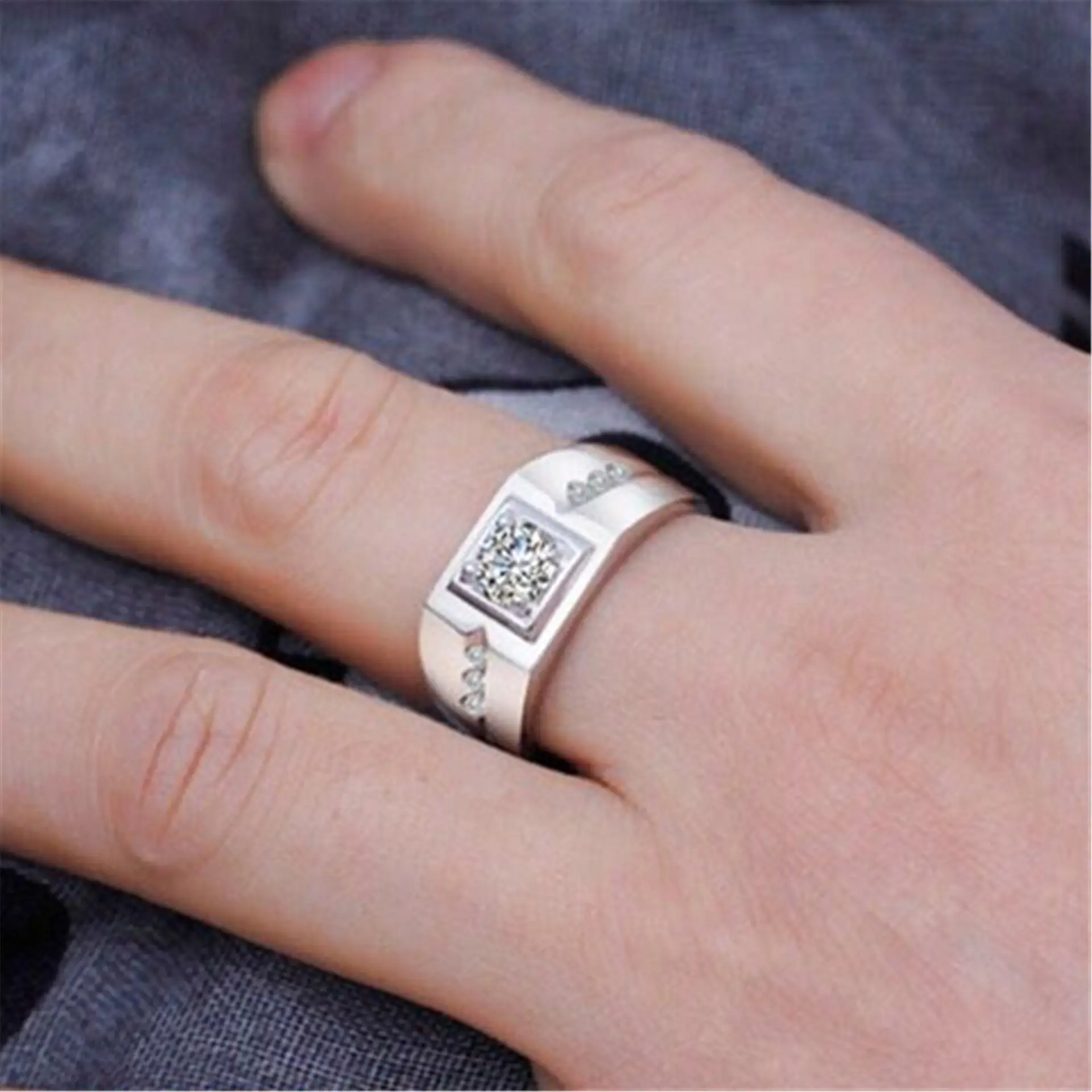 18K Platinum Wide Diamond Men's Ring with Gemstone Center - Image 4