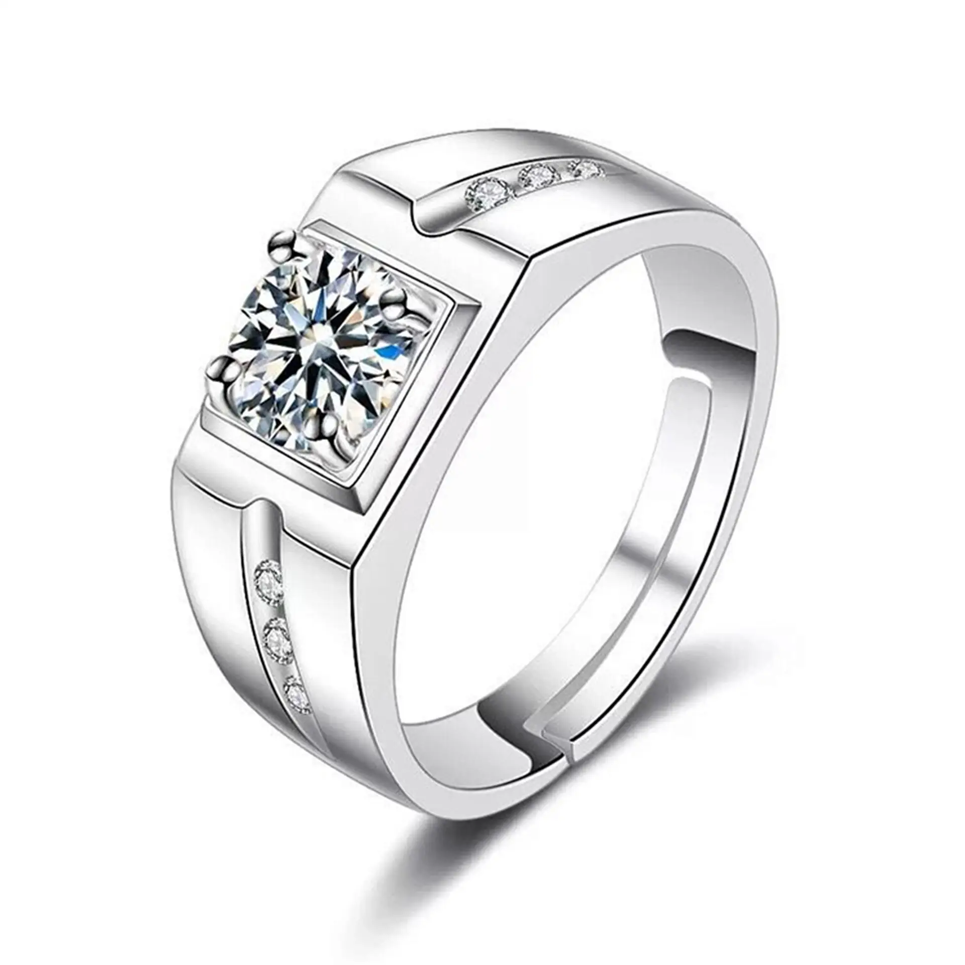 18K Platinum Wide Diamond Men's Ring with Gemstone Center — feature 18