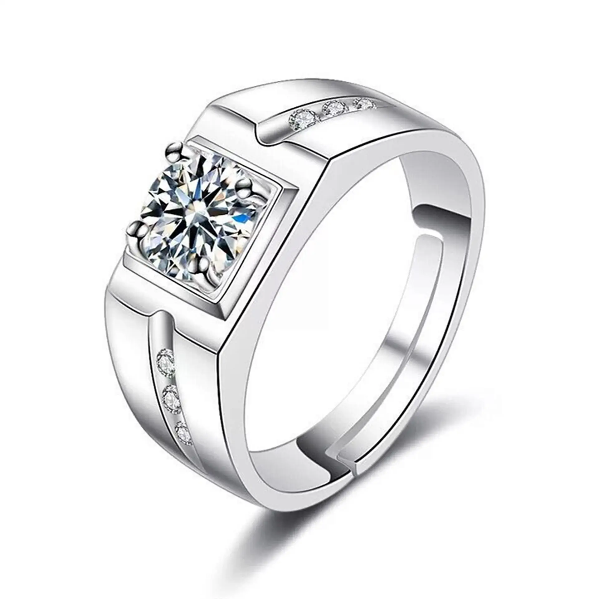 18K Platinum Wide Diamond Men's Ring with Gemstone Center — feature 21