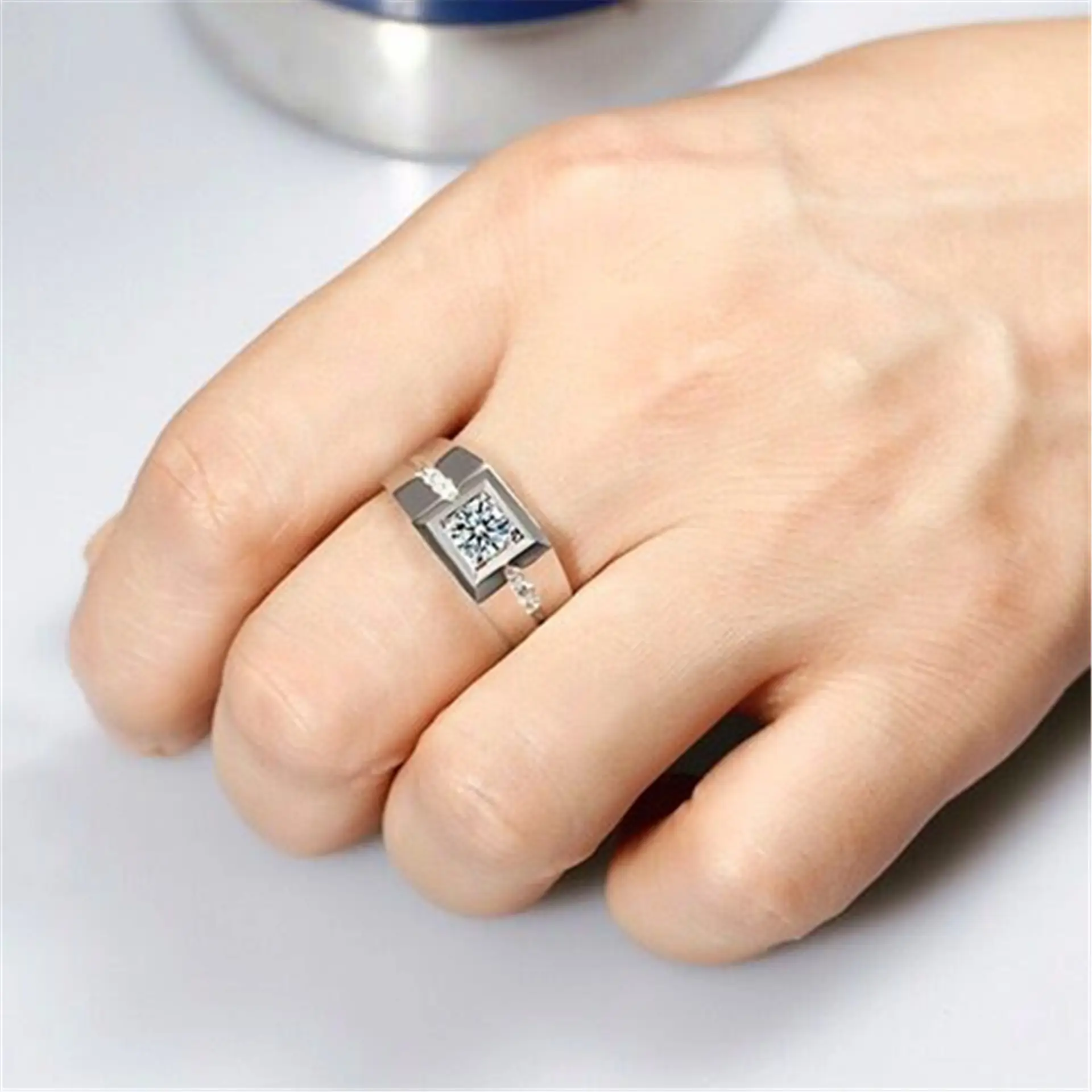 18K Platinum Wide Diamond Men's Ring with Gemstone Center — feature 23
