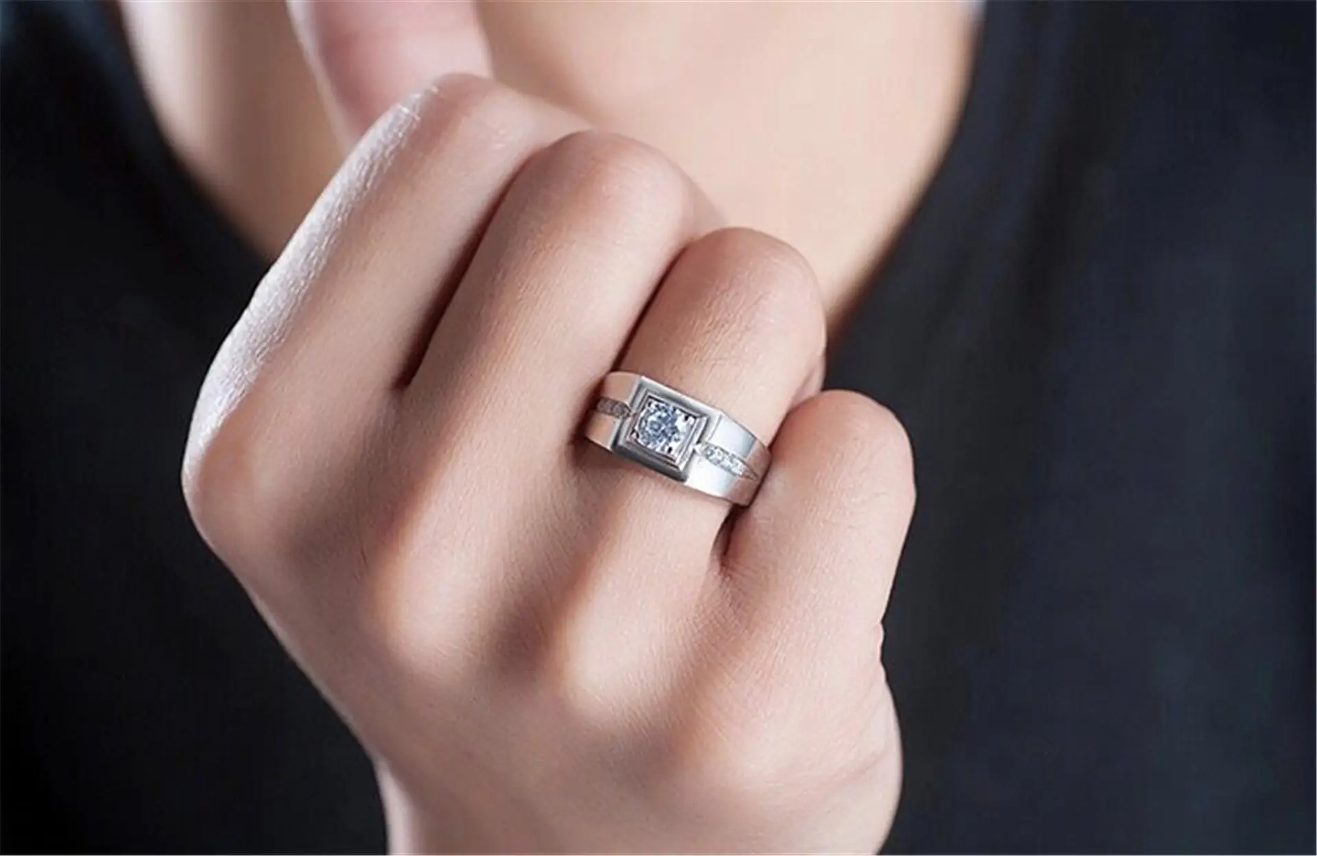18K Platinum Wide Diamond Men's Ring with Gemstone Center — feature 24