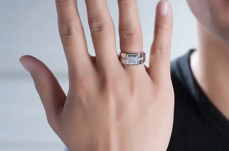 18K Platinum Wide Diamond Men's Ring with Gemstone Center — feature 25