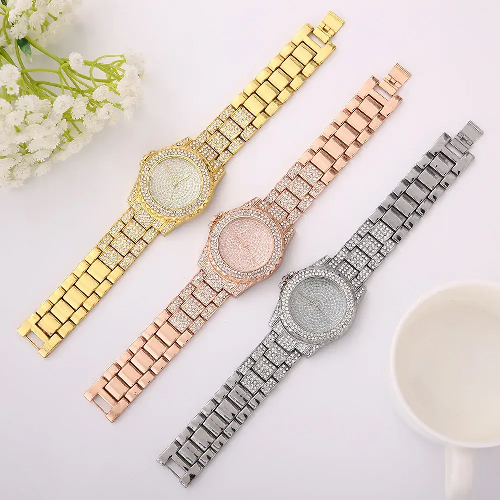 Women's Full Diamond Rose Gold Quartz Watch