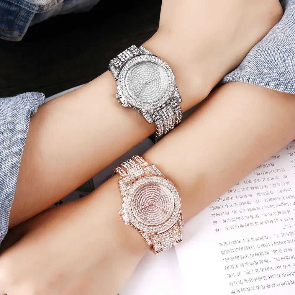 Women's Full Diamond Rose Gold Quartz Watch