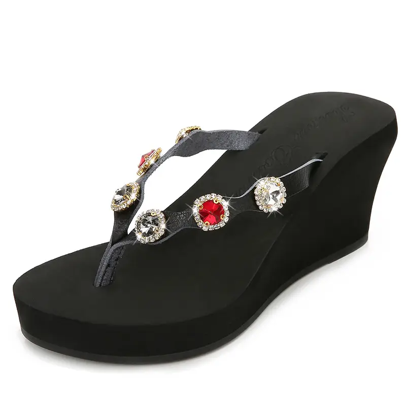 2025 Rhinestone Flip Flops Women's Black White High Heel Sandals
