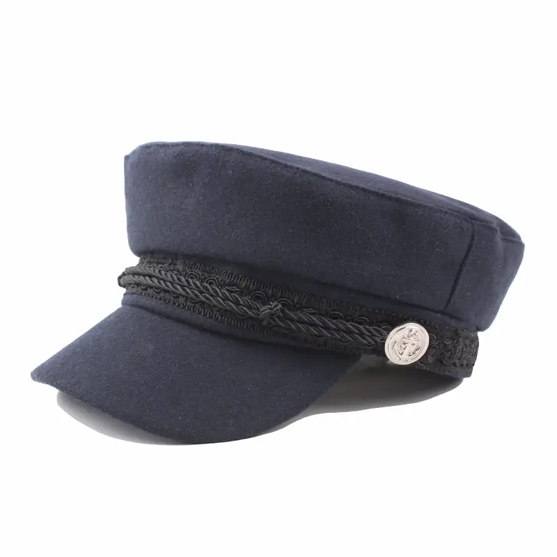 Navy Woolen Button Rope Army Cap for Men Women Autumn Winter - Image 2