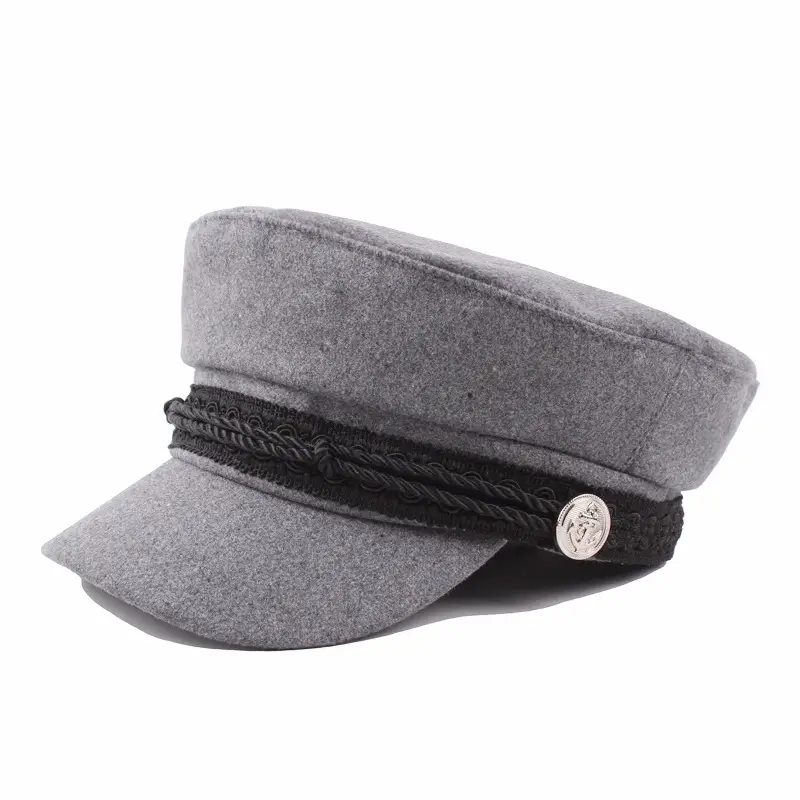 Navy Woolen Button Rope Army Cap for Men Women Autumn Winter - Image 3