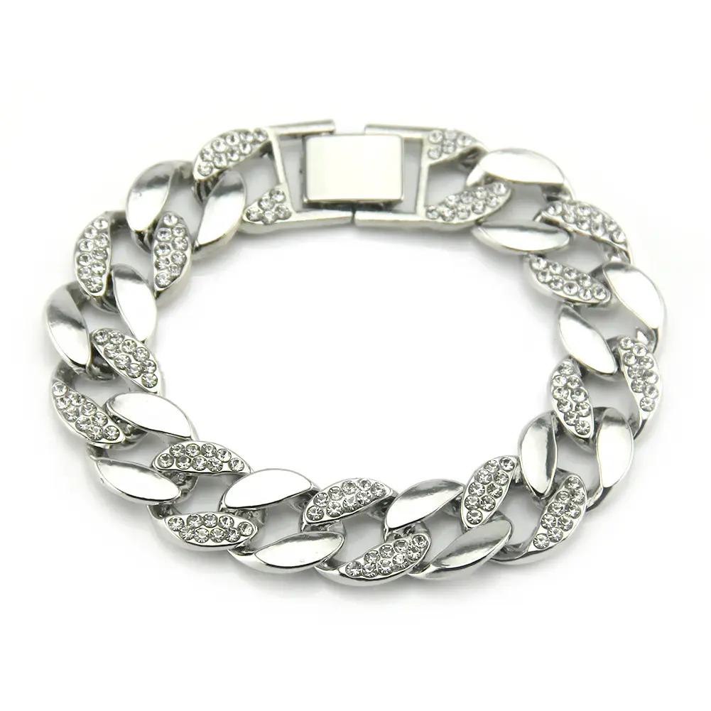 18K Gold Full Diamond Cuban Chain Bracelet for Men - Image 2