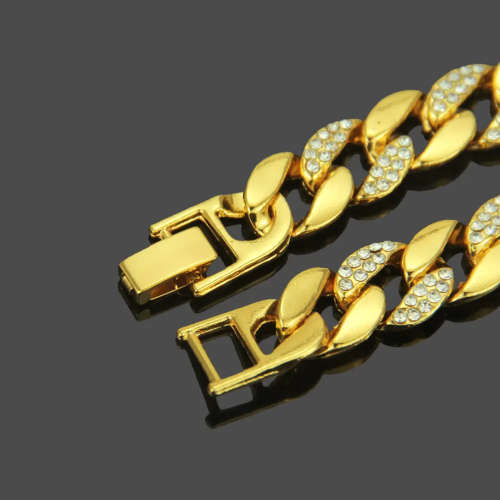 18K Gold Full Diamond Cuban Chain Bracelet for Men - Image 4