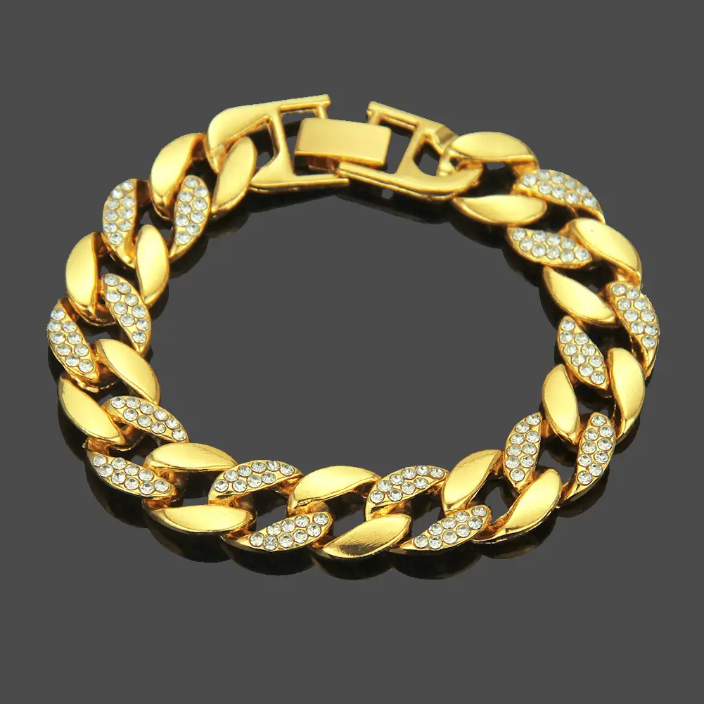 18K Gold Full Diamond Cuban Chain Bracelet for Men - Image 5