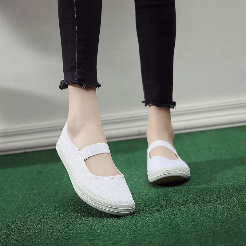 White shoes women's spring and autumn work elastic band women's shoes flat nurse shoes non-slip shoes comfortable women's dance training shoes