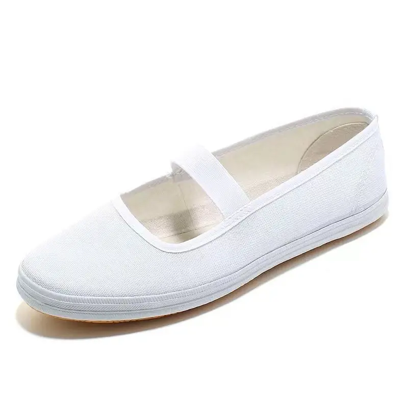 White shoes women's spring and autumn work elastic band women's shoes flat nurse shoes non-slip shoes comfortable women's dance training shoes