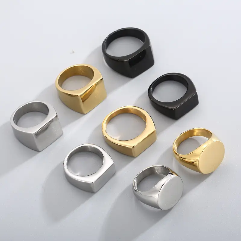 Golden Geometric Engraved Titanium Steel Ring 9.5mm - Image 30