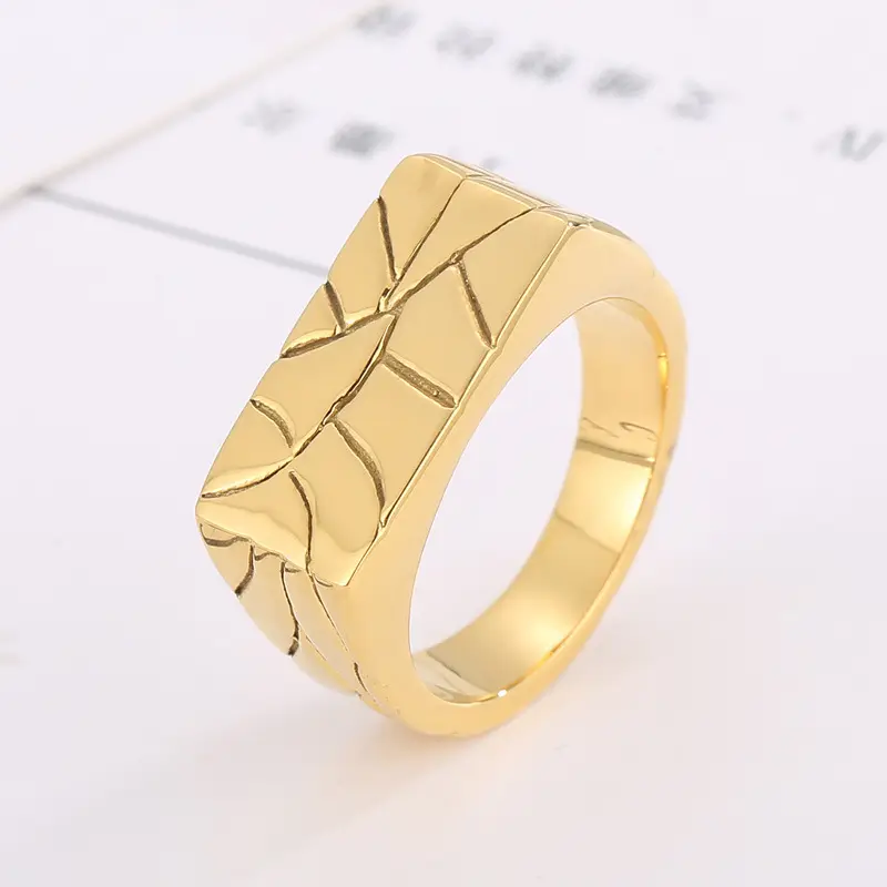 Golden Geometric Engraved Titanium Steel Ring 9.5mm — feature 13