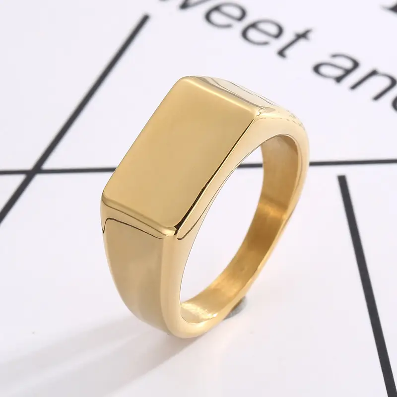 Golden Geometric Engraved Titanium Steel Ring 9.5mm — feature 16