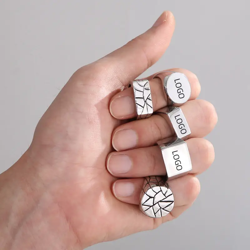 Golden Geometric Engraved Titanium Steel Ring 9.5mm — feature 17