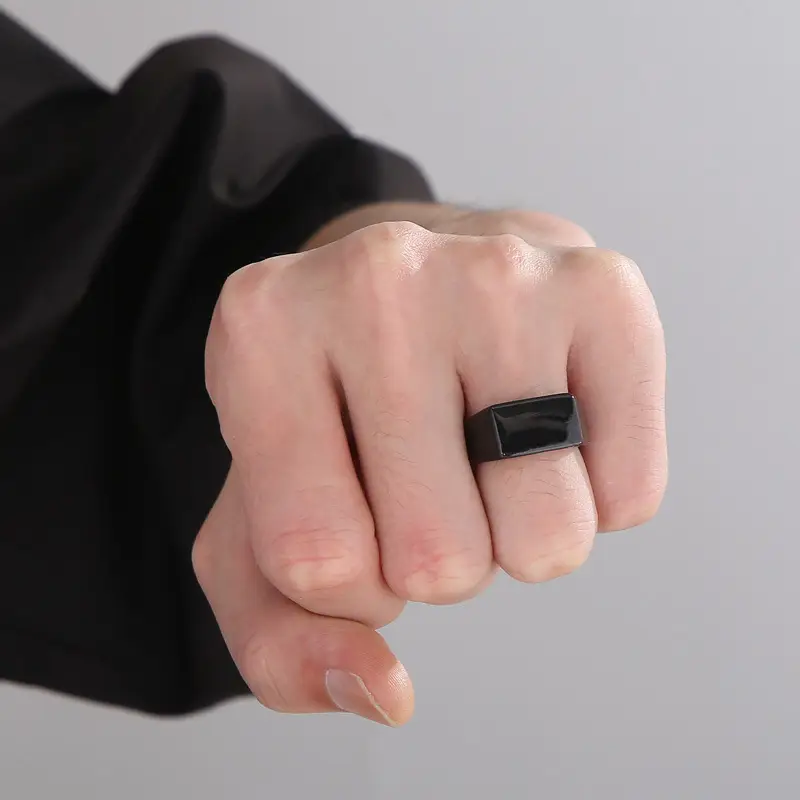Golden Geometric Engraved Titanium Steel Ring 9.5mm — feature 19