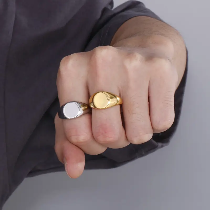 Golden Geometric Engraved Titanium Steel Ring 9.5mm — feature 20