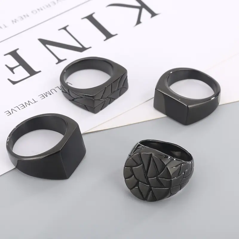 Golden Geometric Engraved Titanium Steel Ring 9.5mm — feature 6