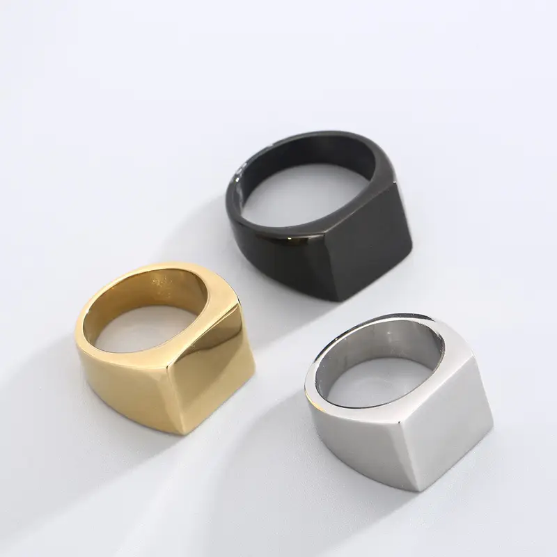 Golden Geometric Engraved Titanium Steel Ring 9.5mm — feature 8
