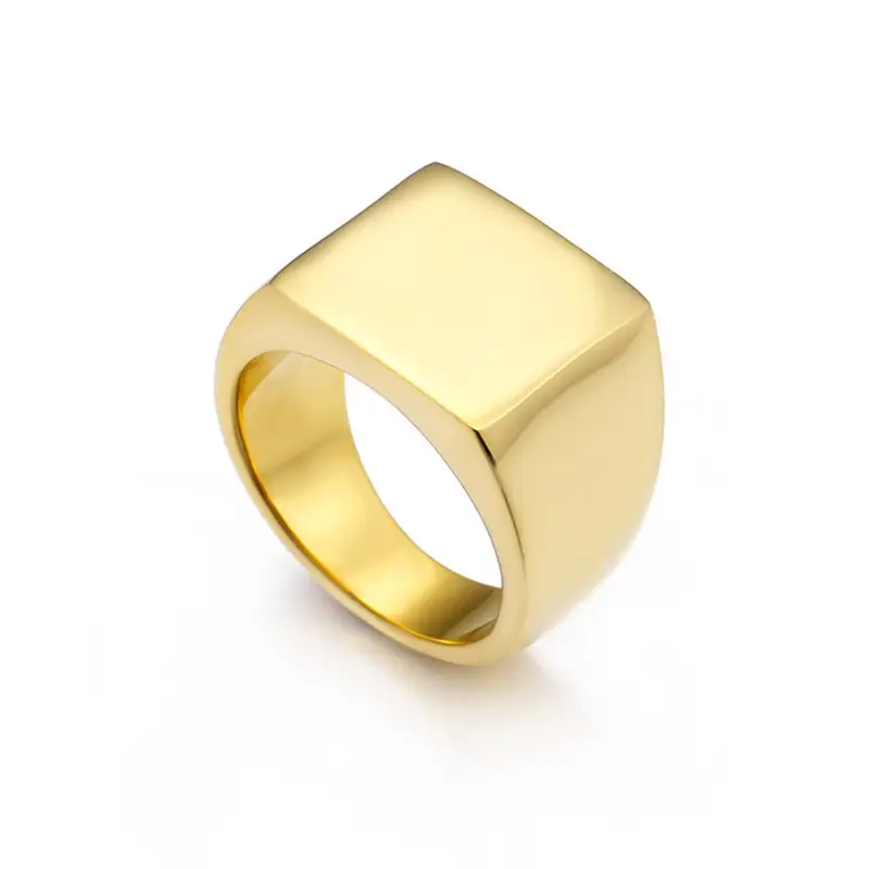 Golden Geometric Engraved Titanium Steel Ring 9.5mm - Image 13